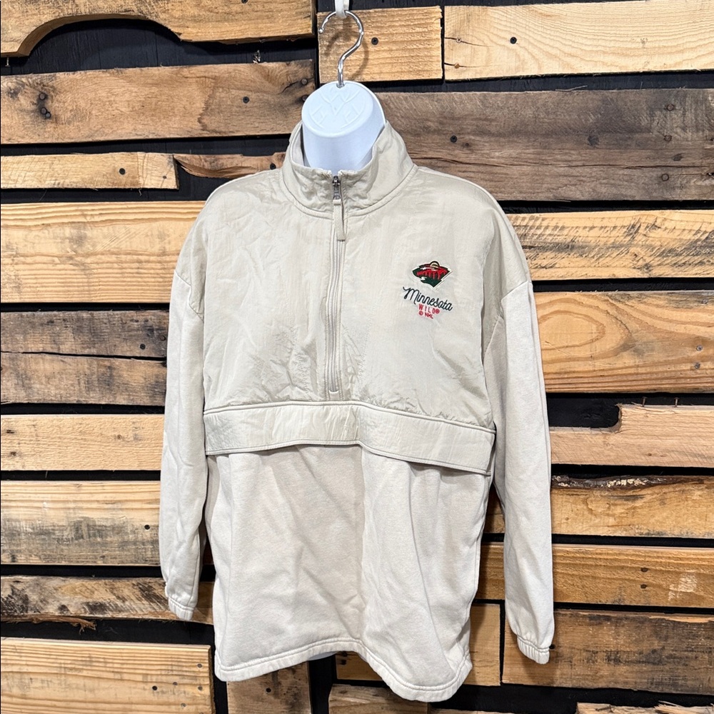 NHL Minnesota Wild Women's 1/2 Zip Anorak Pullover Sweatshirt in Beige, XL